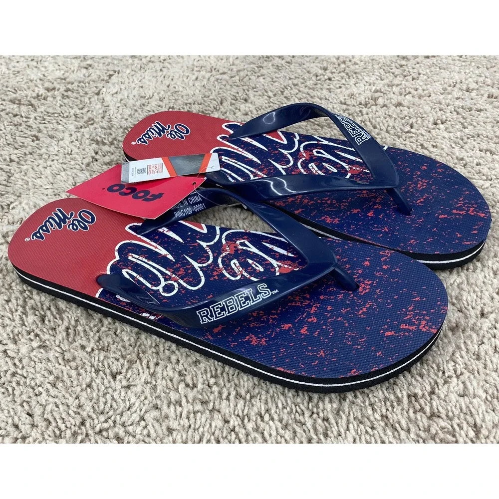 Ole Miss Rebels FOCO Sandals Adult Medium‎ Blue Red Thong Flip Flops NWT